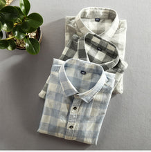 Load image into Gallery viewer, Vintage China Style Classic Plaid Cotton Long Sleeve Blue Shirt