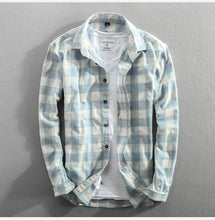 Load image into Gallery viewer, Vintage China Style Classic Plaid Cotton Long Sleeve Blue Shirt