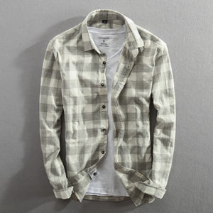 Vintage China Style Classic Plaid Cotton Long Sleeve Blue Shirt