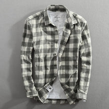 Load image into Gallery viewer, Vintage China Style Classic Plaid Cotton Long Sleeve Blue Shirt